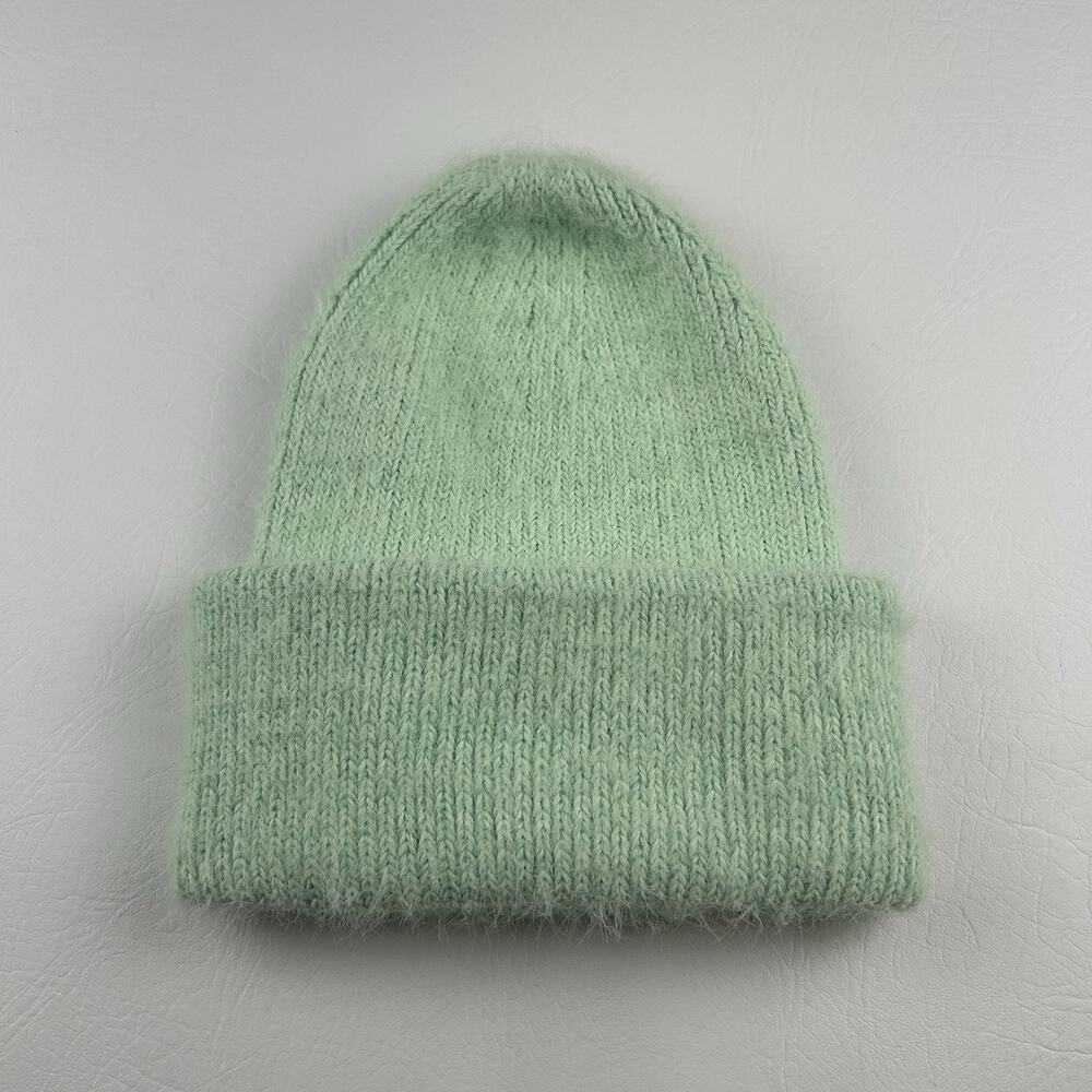 Mint Green Knit Beanie Hat Soft Fuzzy Cuffed Winter One Size Unisex